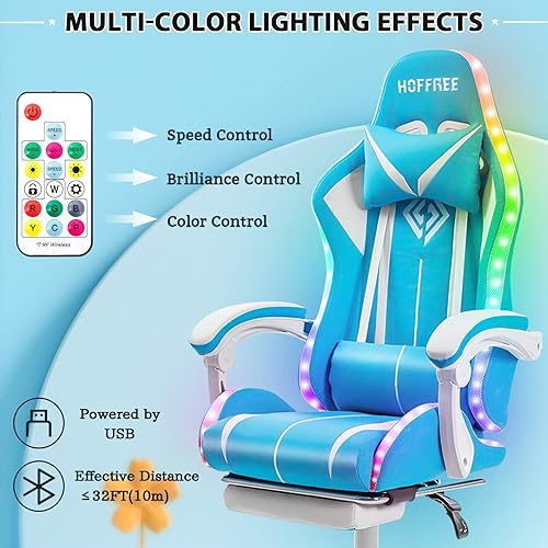 Miniatura 4 de Silla de juegos con luces LED RGB y silla ergonómica de masaje para computadora con reposapiés, respaldo alto, silla de videojuegos con soporte