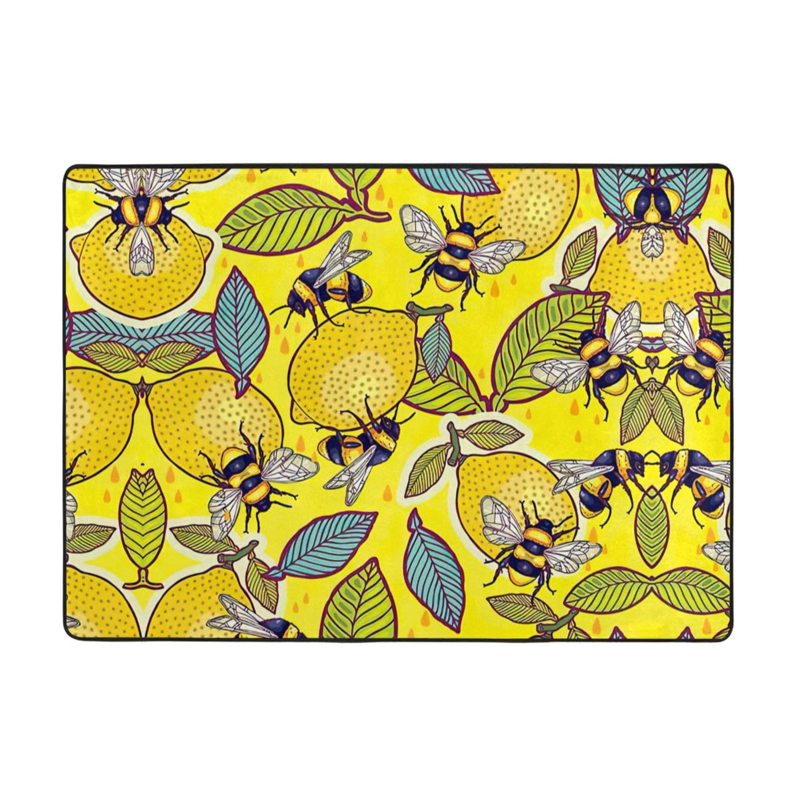 Tapis imprimé citron jaune EdWal en flanelle grand format pour salle à manger 203x148 cm
