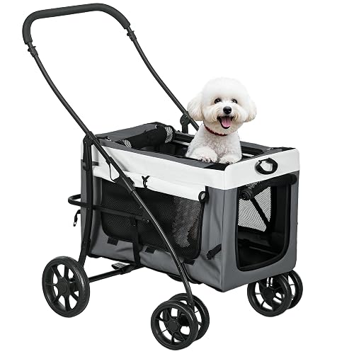 PawHut Carrito para Perros 4 en 1, Plegable para Pequeños, 10 kg, Gris