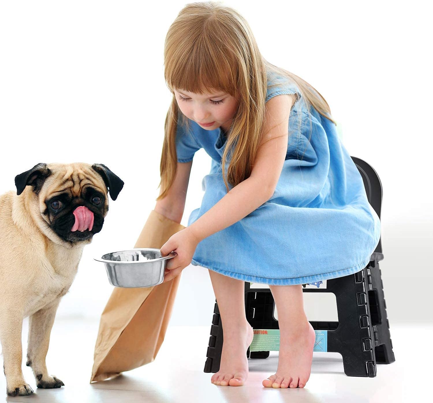 ACSTEP Folding Step Stool, Include Extra Wide Heavy Duty Stepping Stool and Back Support Foldable Step Stool Black