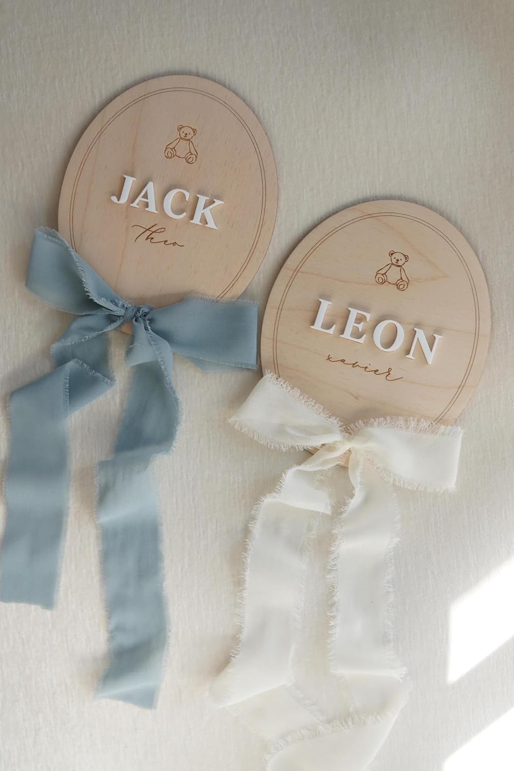 Personalized Teddy Bear Birth Stat Sign, Wooden Newborn Name Announcement Plaque with Bow, Custom Hospital Birth Sign, Baby's Shower Gift Keepsake (BBW12)