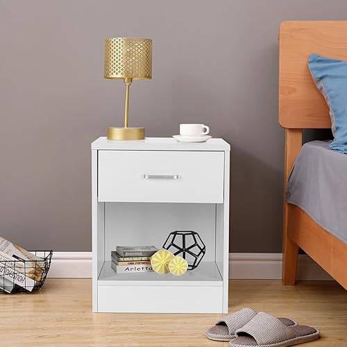 Miniatura 5 de Karl home Juego de 2 mesitas de noche con cajón para dormitorio, juego de 2 mesitas de noche de madera con estante abierto, mesas de noche modernas,