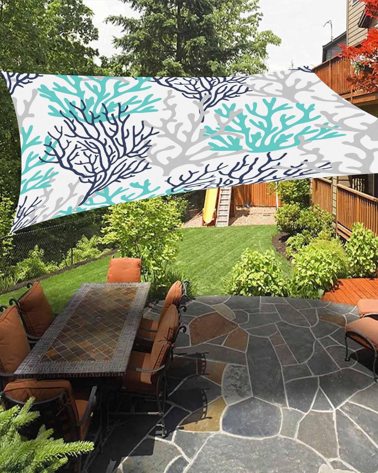 Sun Shade Sail 12' x 16', Navy Blue Teal Grey Coral Coastal Sun Blocking Shades Privacy Outdoor Covering, Summer Beach Nautical Ocean Shade Cloth for Patio Deck Terrace Garden Lawns Beach Backyard