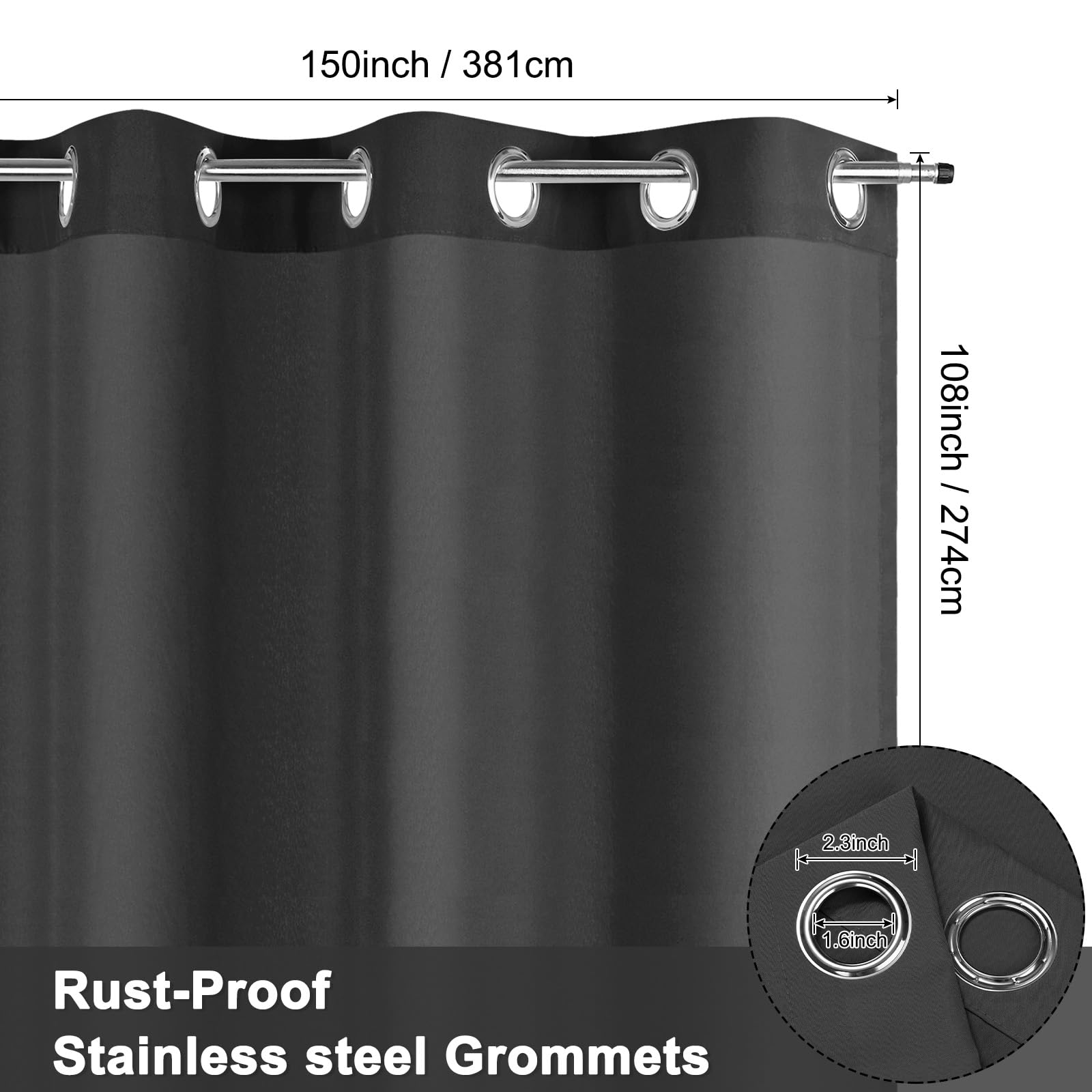 M METERXITY Outdoor Curtains for Patio Waterproof 150W x 108L Inch Heavy Gazebo Curtains for Outdoor Patio Porch - Image 3