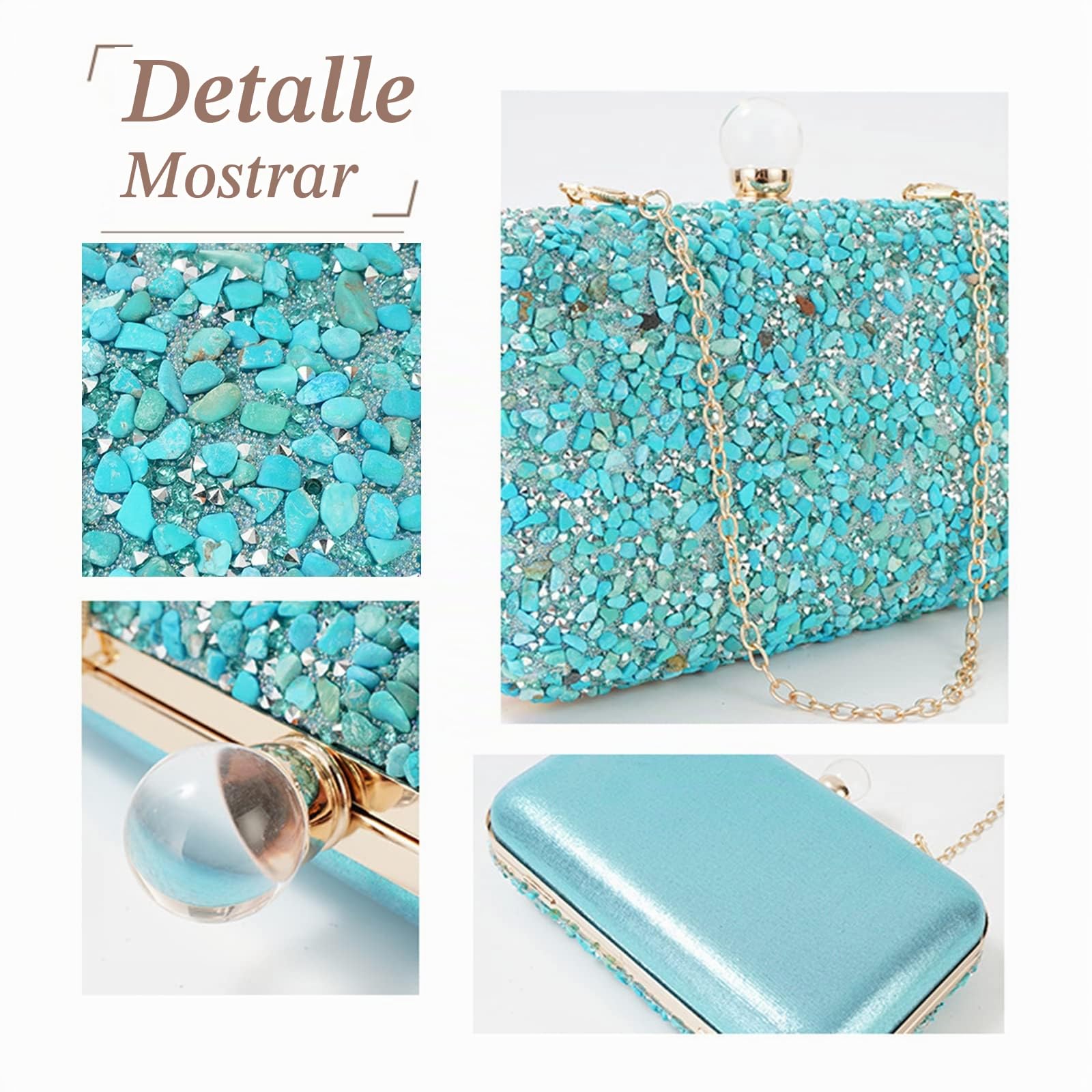 Bolsa de Noche para Mujer Diamantes de Imitación Clutch Bolsos Bandolera con Cadena Bolso de Fiesta Elegante Bolso de Hombro para Fiesta de Graduación Boda Banquete Oro