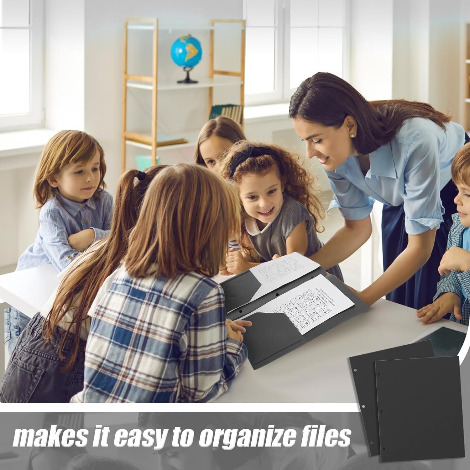 Yeaqee 50 Pcs Plastic Folders with Pockets Bulk 3 Hole Punched 2 Pocket File Folders for 3 Ring Binder Divider Folder for Notebooks, Durable Poly for Office Home (Black)