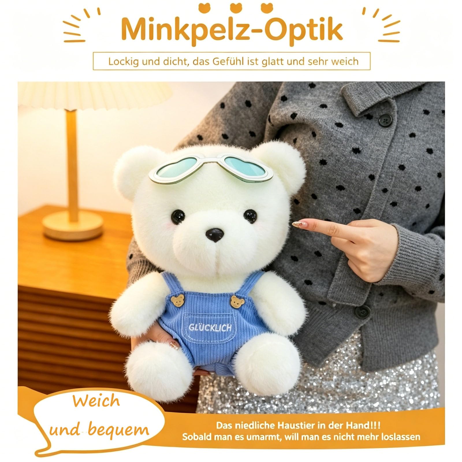 Kuscheltier Teddybär, Teddybär Plüschtier mit Tragegurt und herzförmiger Brille, Plüsch Bären Spielzeug Stofftierpuppe, Glück Teddybären Stofftier, Geschenke für Geburtstag Valentinstag (50cm,Rosa)