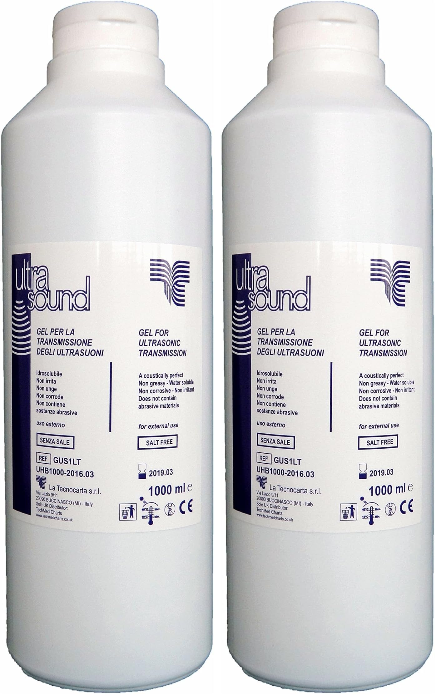 GUS1LT Gel per Ultrasuoni in Flacone da 1 Litro, Azzurro (Confezione da 2)