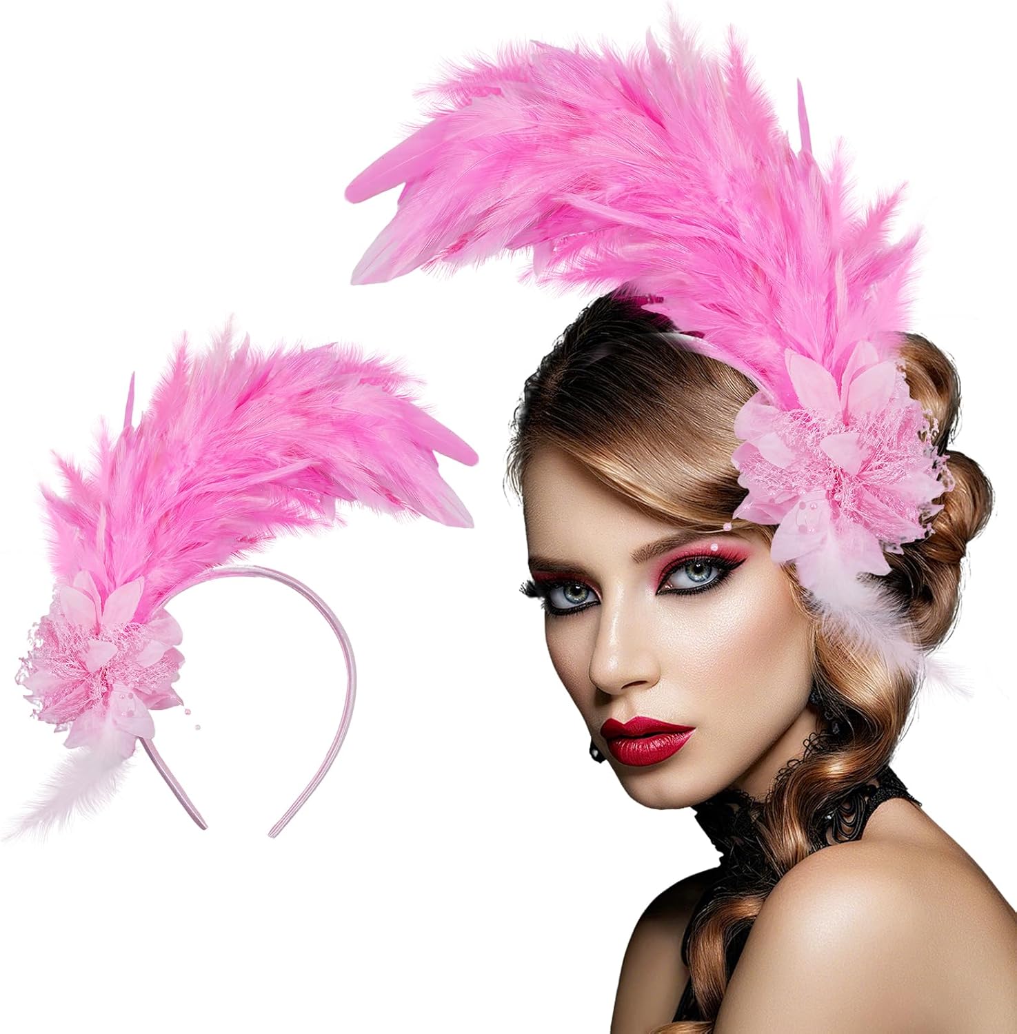 Feathers Fascinator Headband 1920s Queen Headpiece Fascinators Hats for Women Tea Party Flower Headpiece