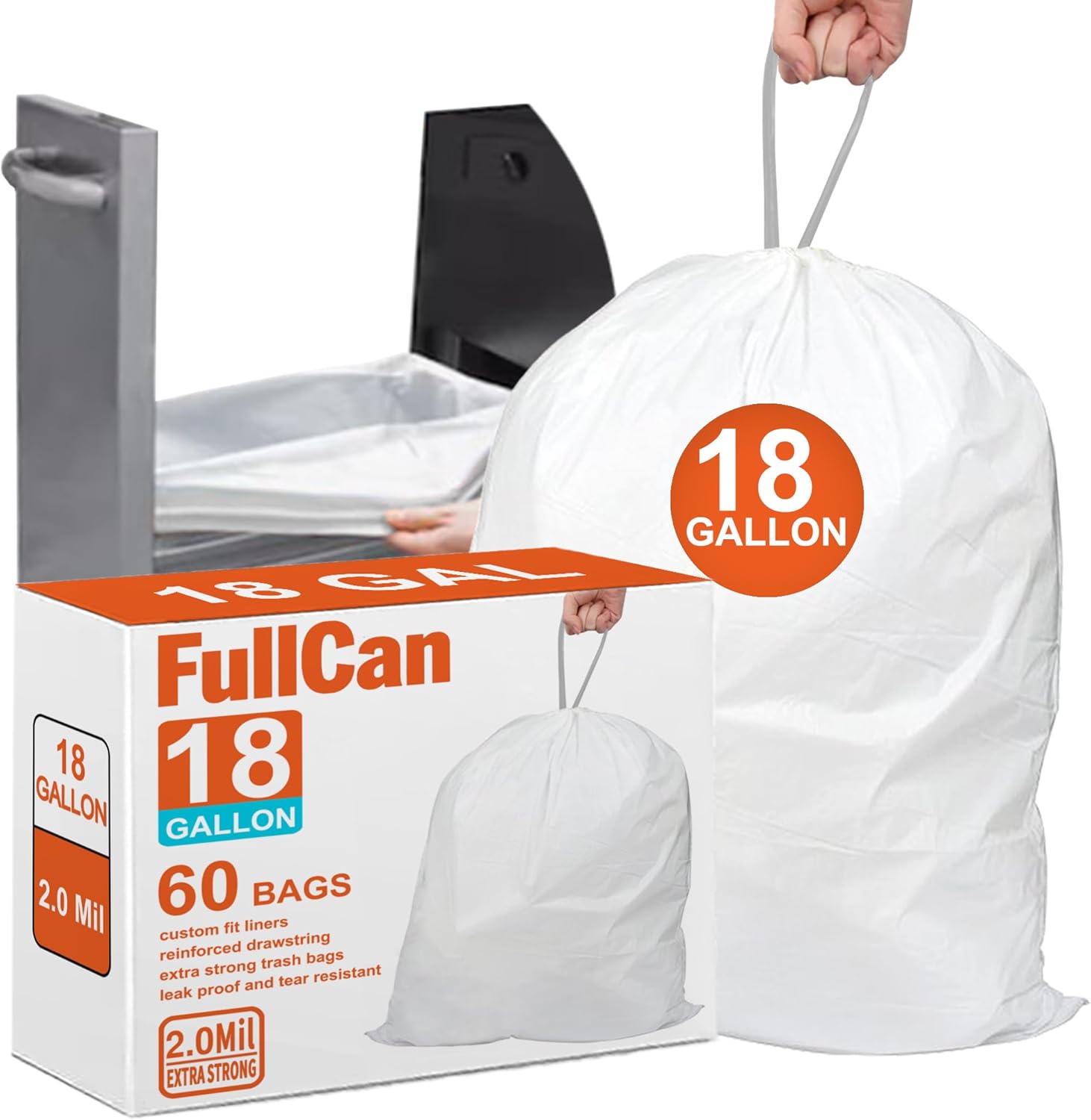 18 Gallon 2 Mil Heavy Duty Compactor Trash Bags 60 Count Reinforced Drawstring Garbage Liners Fit 18 Gallon Compatible with Kitchenaid, Whirpool, GE 15 Inch Compactors 2 Mil THICK GRAND SAVE!