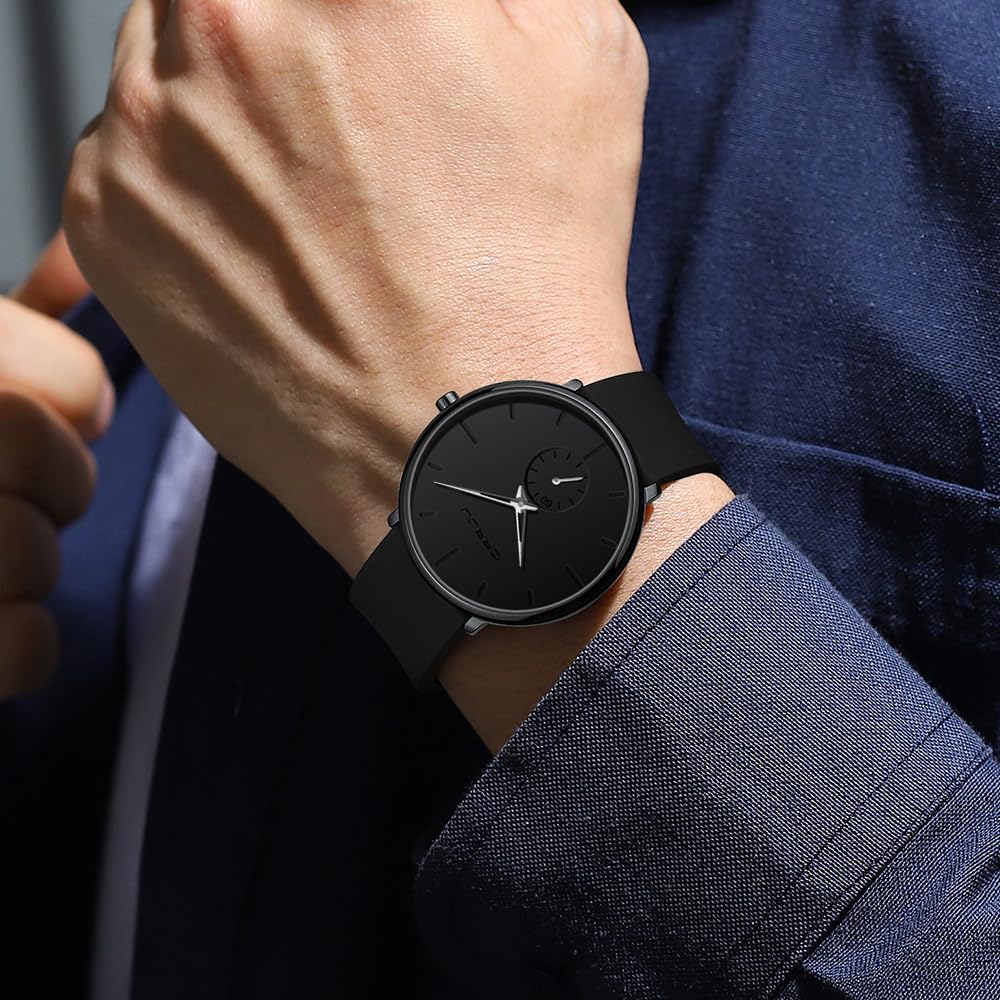 CRRJU Men’s Casual Stylish Waterproof Quartz Wristwatches, Ultra Thin Second Hand Watches for Men,Rubber Band