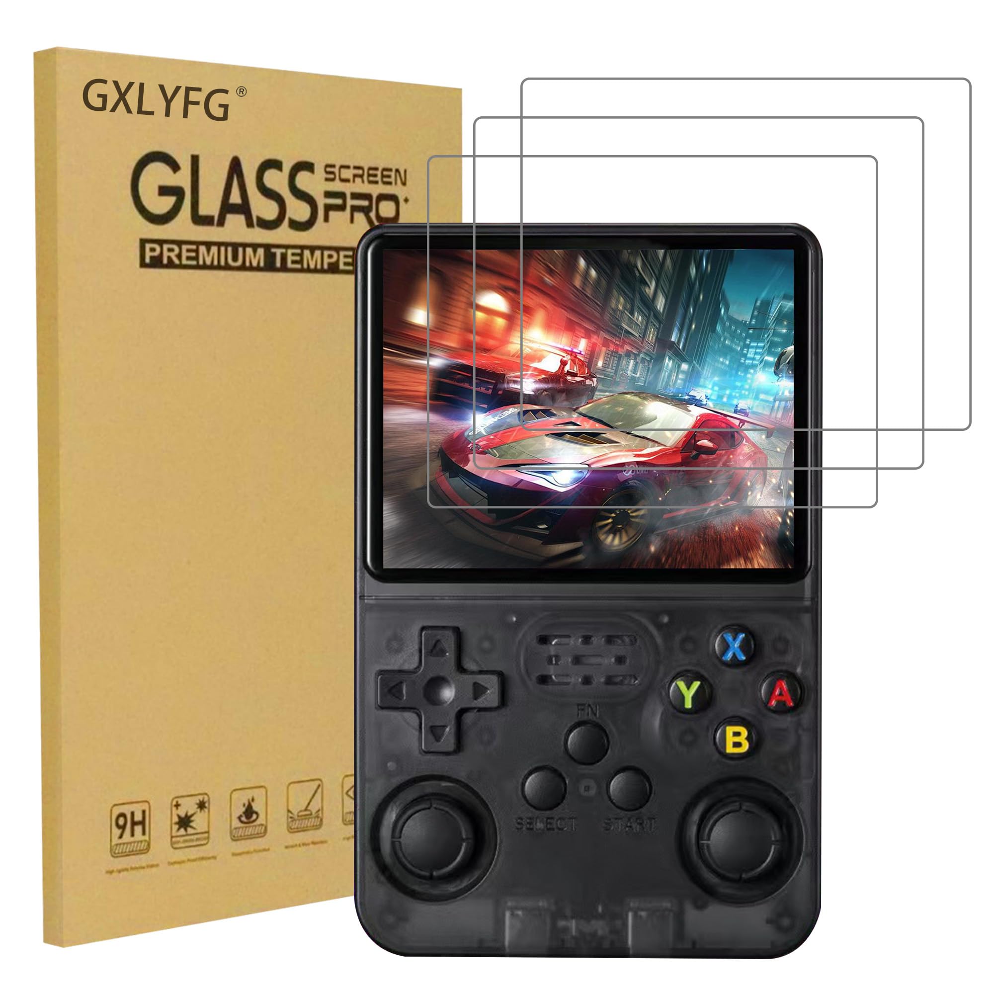 Photo 1 of GXLYFG 3 Pack Tempered Glass Screen Protectors Compatible with R36S/R35S/RGB20S Handheld Game Console, Anti Scratch, Bubble Free, 9H Hardness