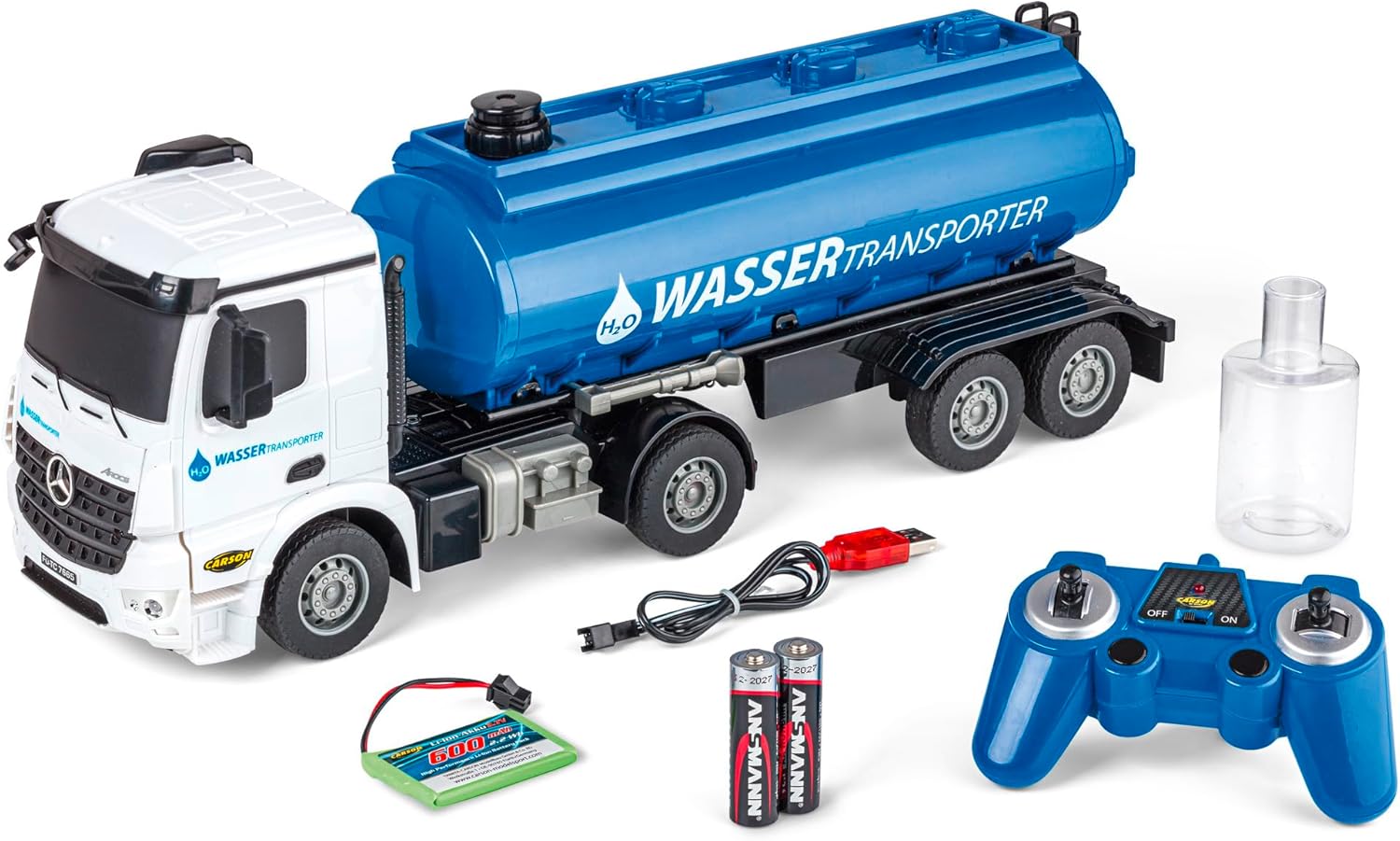 Carson 500907665 Camion-citerne à Eau 1:26 MB Arocs 100% RTR - Véhicule