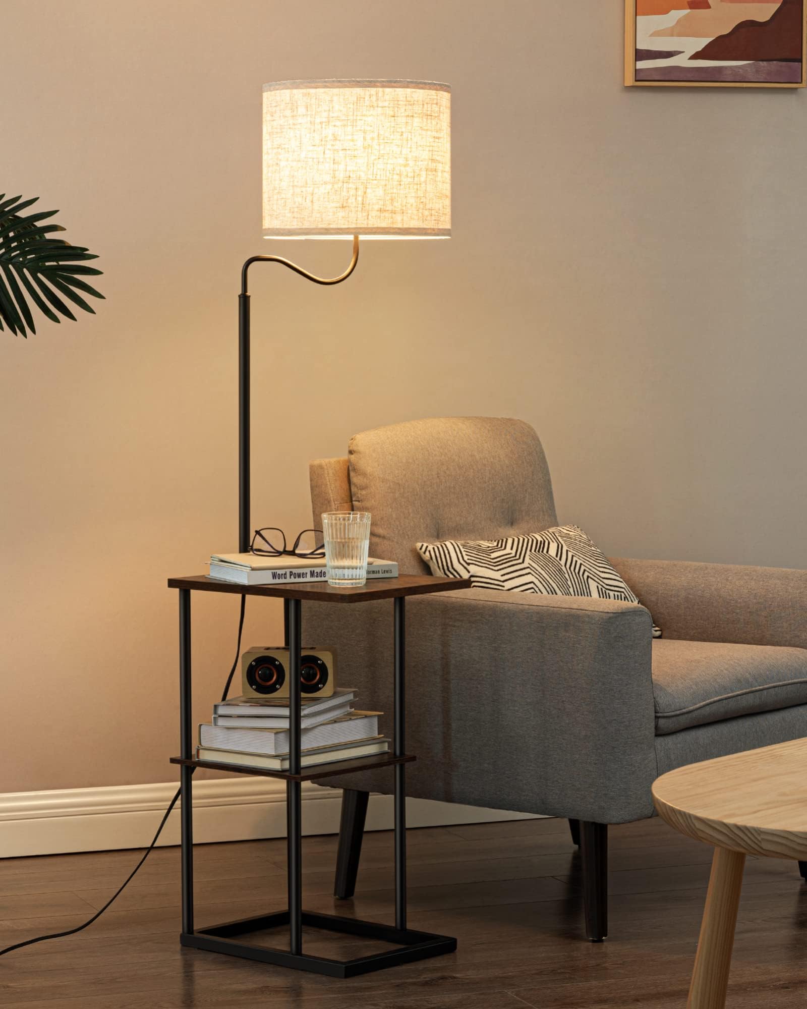 EDISHINE Floor Lamp with Table, Bedside End Table with Lamp, Reading ...