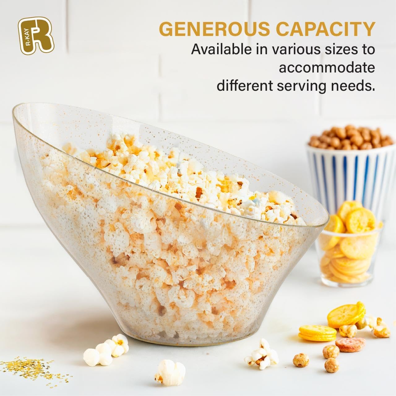 R-kay 6 Pack Gold Glitter Angled Candy Bowls - Large Gold Plastic bowls - Premium Plastic Serving Bowls Heavy Duty For Weddings Catering, parties, And All Occasions. image 2