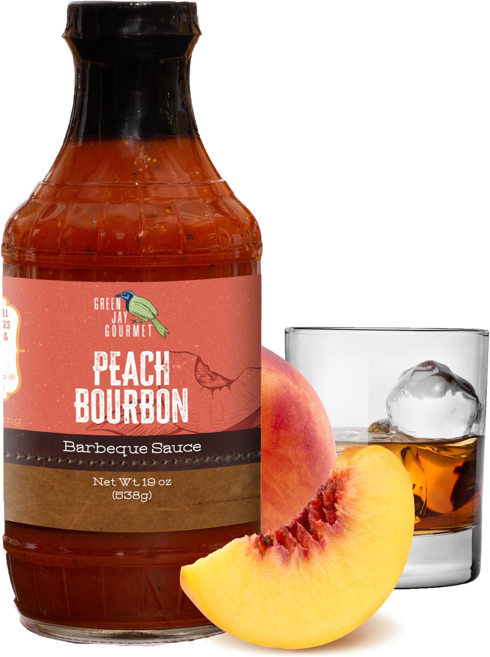 BBQ Sauce - Peach Bourbon - All-Natural Barbecue Sauce with Peaches, Gourmet Spices, Tomato Paste & More - Gourmet Barbecue Spread for Meats, Veggies & Other Foods - 19 Ounces