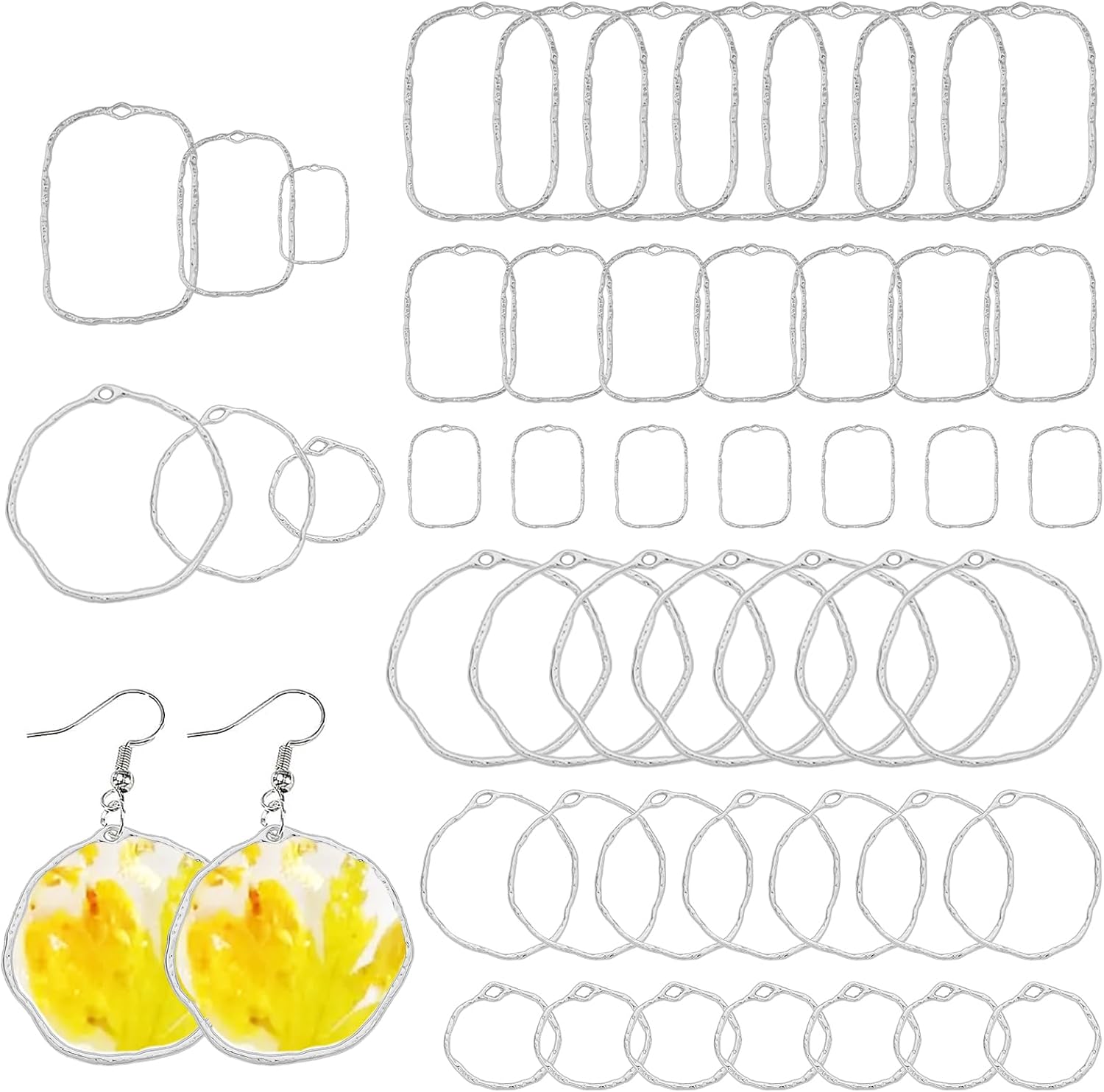 CHGCRAFT 48Pcs 6Styles Alloy Open Back Bezel Pendants Hollow Frame Pendants Resin Craft Bezels Jewelry Molds for DIY UV Resin Earrings Bracelet DIY Crafts