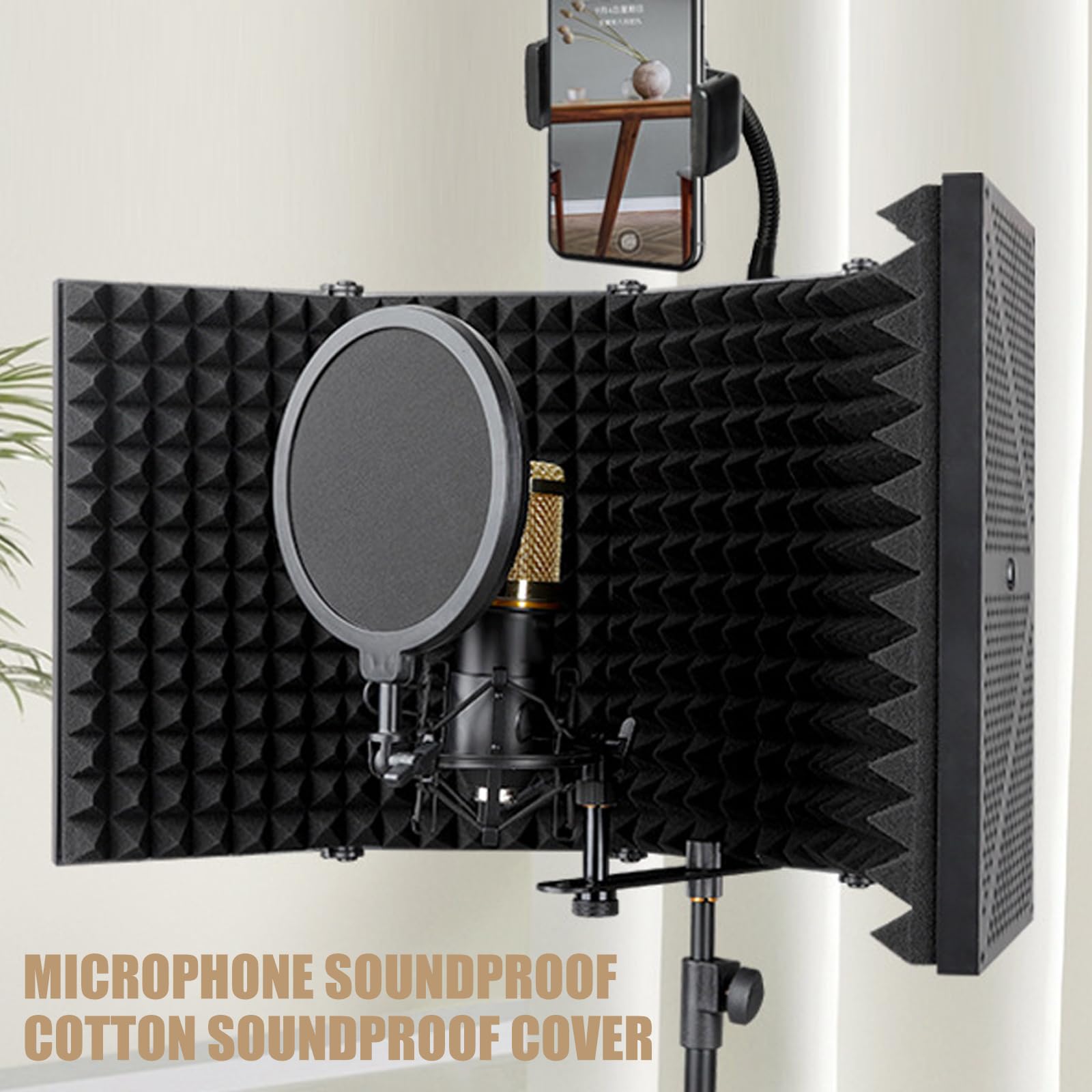 Greabuy Escudo de aislamiento de micrófono, reflector de sonido plegable para estudio y ruido doméstico