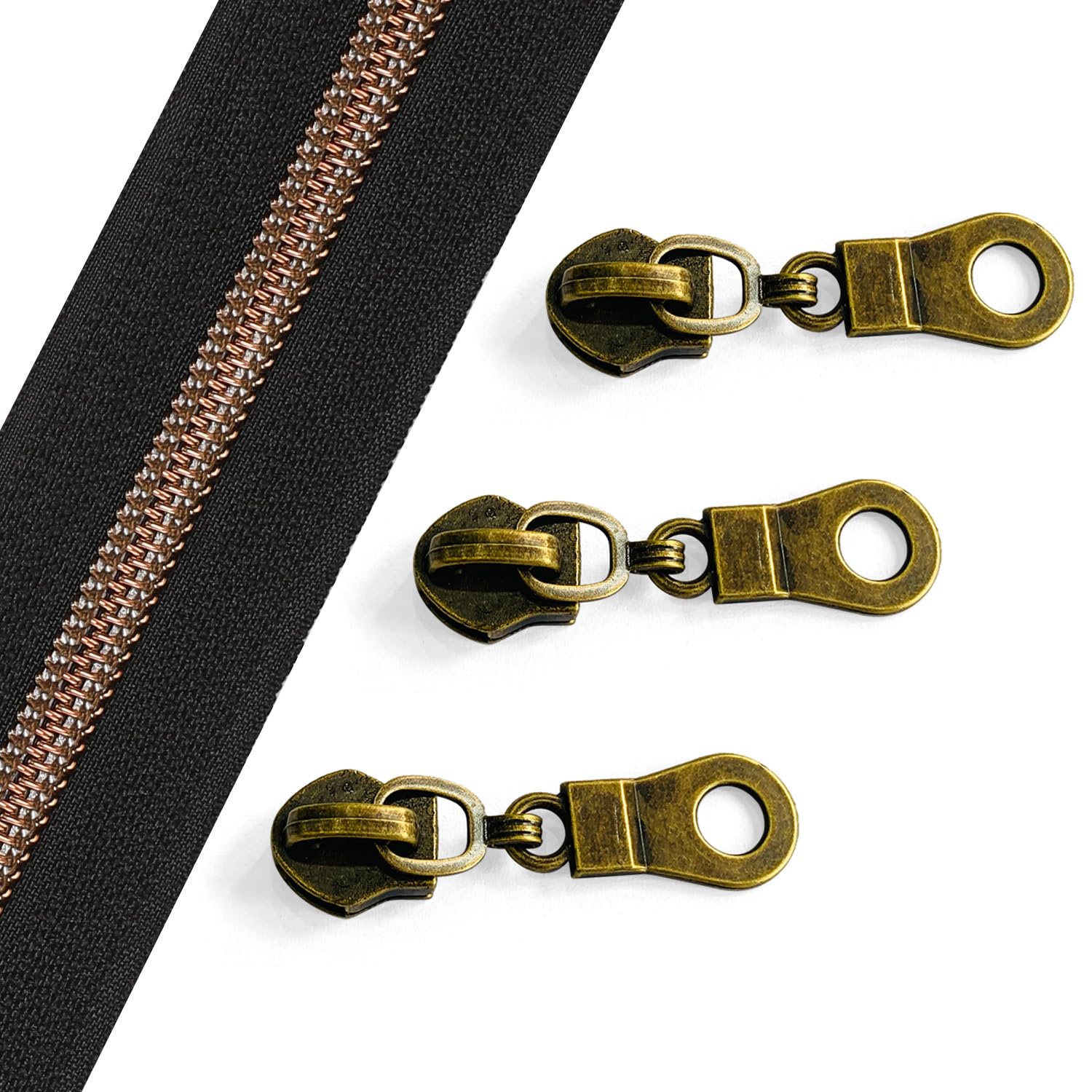 Sawoake 10 Yards Bulk Zipper(#5), Black Nylon Coil with Antique Brass Teeth By The Yards - Image 2