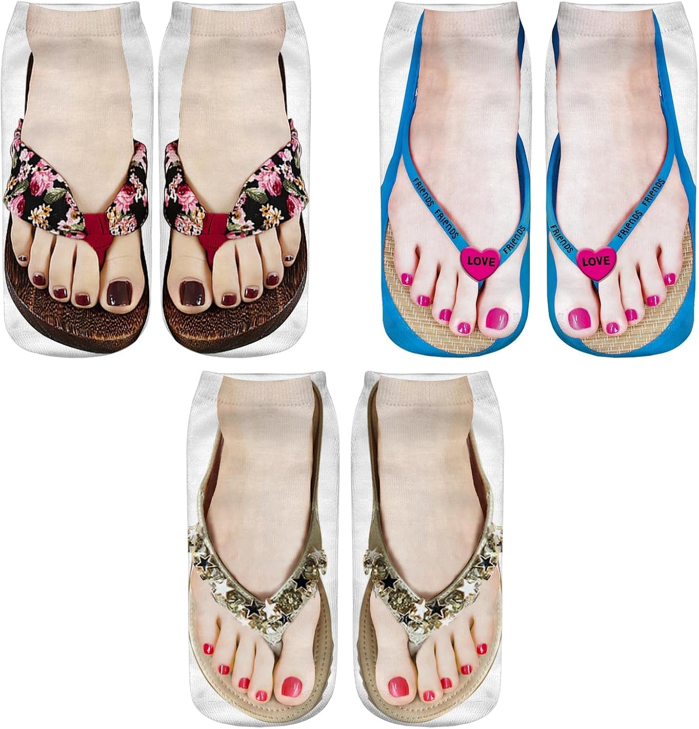 QTMMC 3 Pairs Flip Flop Socks Funny Flip Flop Manicure Print Socks 3D Pattern Socks Personalized Low Cut Ankle Sandal Printed Socks Novelty Socks For Women QTMMC 3 Pairs Flip Flop Socks Funny Flip Flop Manicure Print Socks 3D Pattern Socks Personalized Low Cut Ankle Sandal Printed Socks Novelty Socks For Women