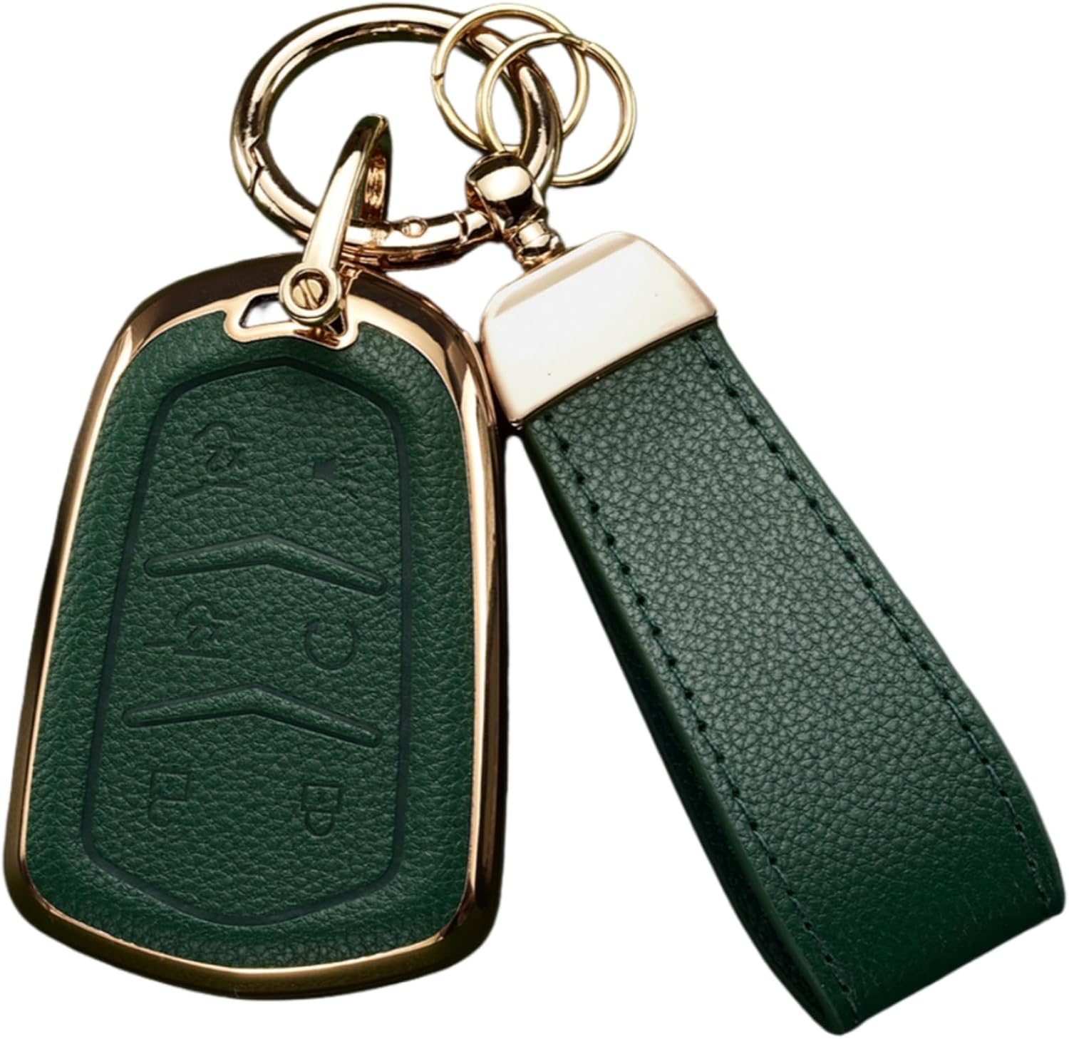 Key Fob Cover for Cadillac with Key Chain, Upper Leather + Soft TPU Key Cover Case Shell for Escalade ATS CTS STS SRX XT4 XT5 XT6 XTS CT6 (5 Buttons, Brown)