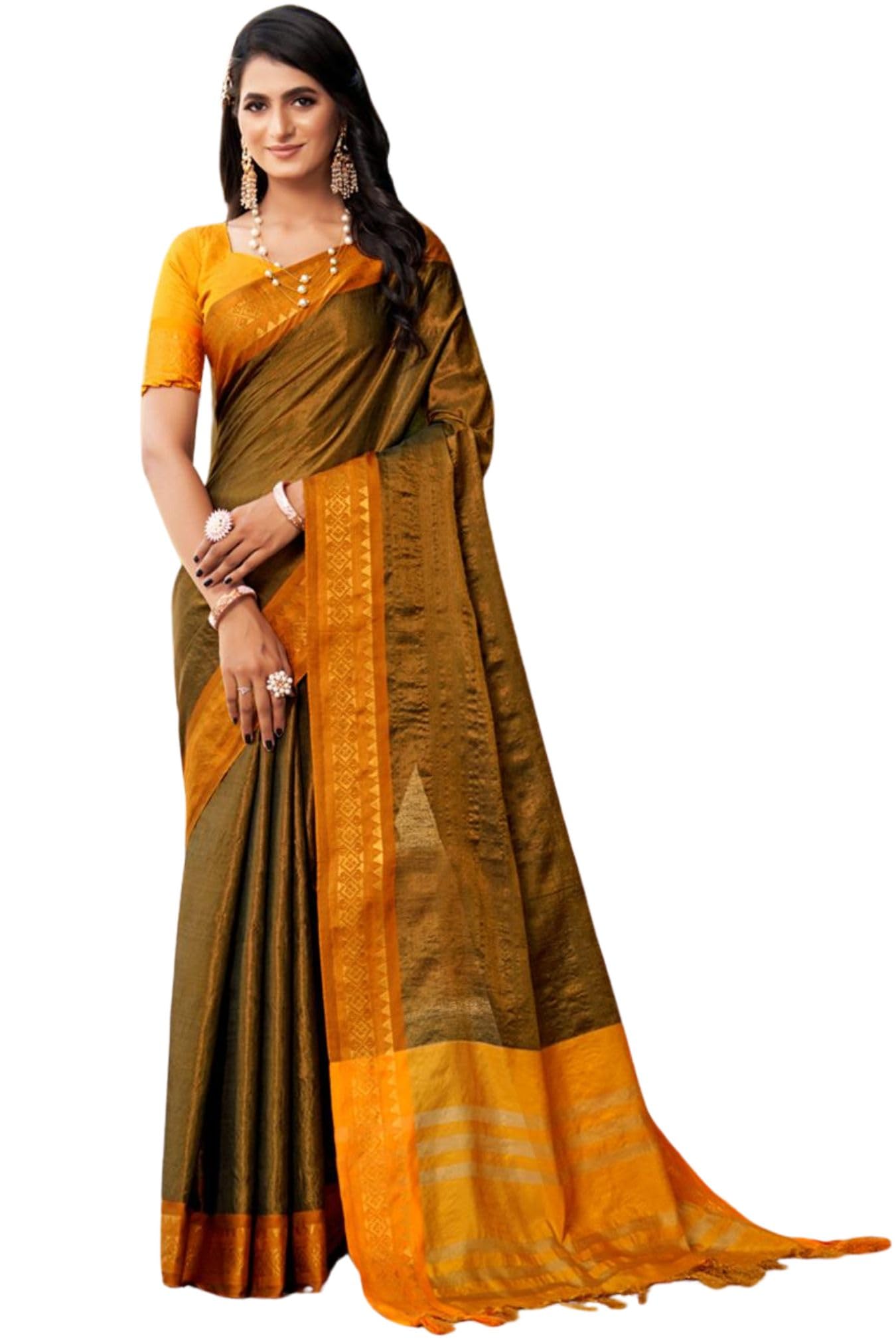 SGF11- Women's Kanjivaram Pure Tissue Silk Saree Golden Zari With Blouse Piece
