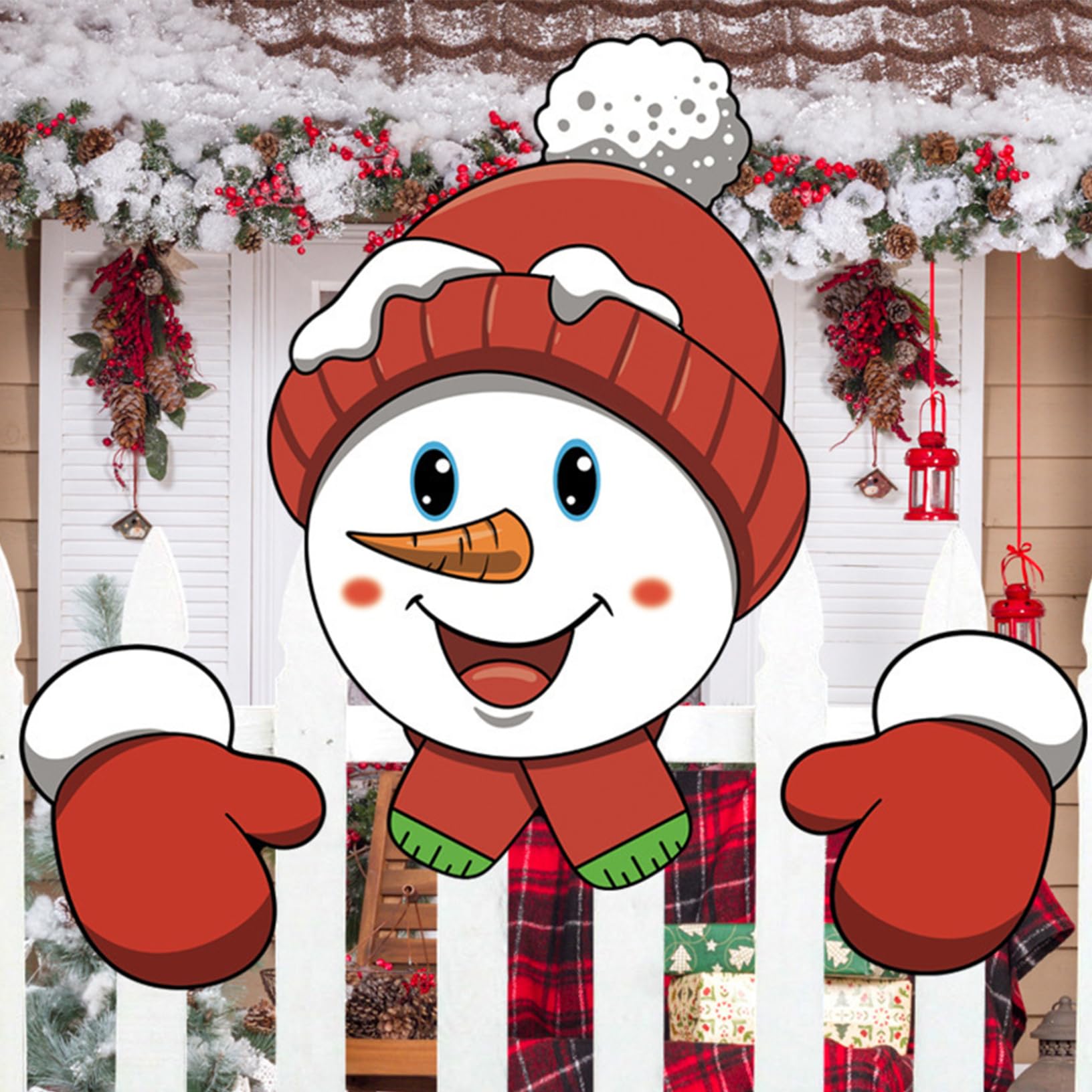 Ornements clôture extérieure Noël bonhomme de neige en relief pour décoration jardin