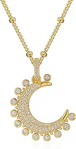 Fettero Dainty Necklaces for Women - 14K Gold Plated Delicate Moon Crescent Pendant Necklace Charm Gold Necklace Jewelry for Women