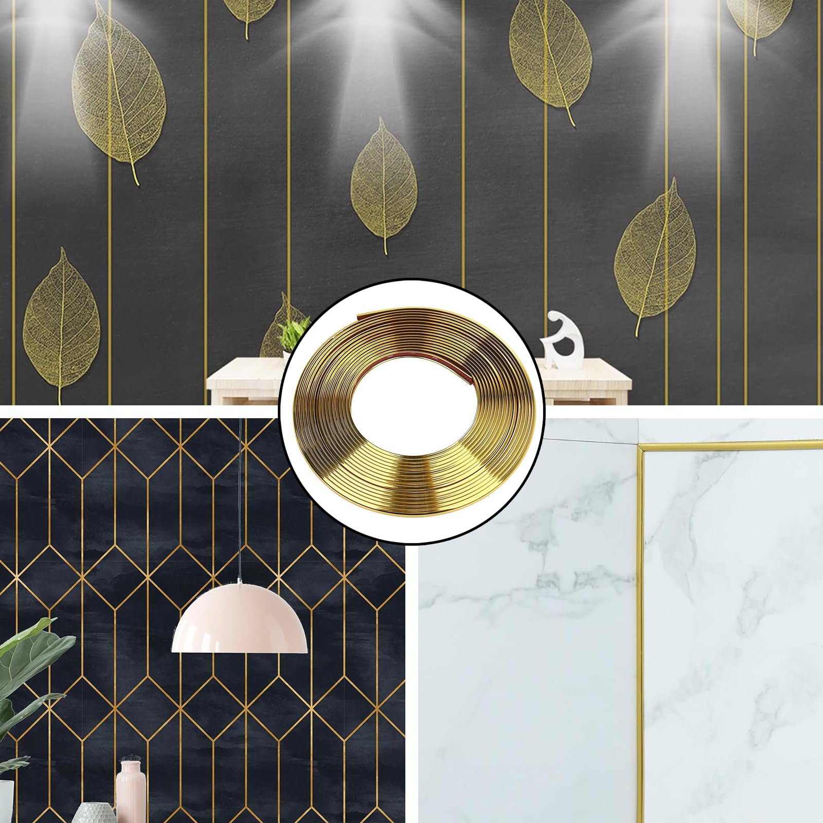 Gudalea 10 M Di Finiture Dorate, Finiture Cromate Oro, Finiture Flessibili Dorate Lucide Per Pareti, Finiture Flessibili E Autoadesive Per Piastrelle, Specchi, Armadi (10 M X 8 Mm