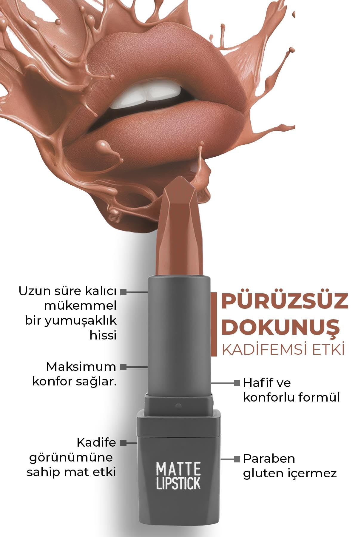 ALIX AVIEN Yoğun Renk Veren Uzun Süre Kalıcı Nemlendirici Kadifemsi Mat Ruj - Matte Lipstick 404 Warm Caramel (3 paketi)