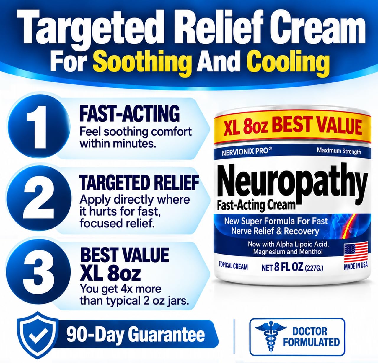 Neuropathy Cream – XL 8 oz – Maximum Strength Nerve Relief Cream for Feet Hands Legs Toes – Menthol 3.7% + Magnesium Chloride 2.0% – Fast-Acting Soothing Relief – Super Value 8 oz — Amazon image 9