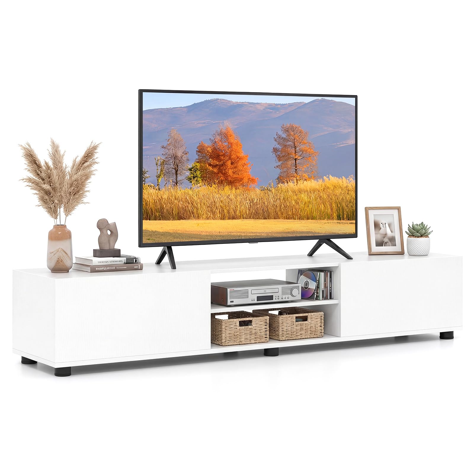 COSTWAY TV Unit for 70 Inch TVs, 160cm TV Stand Cabinet (White)