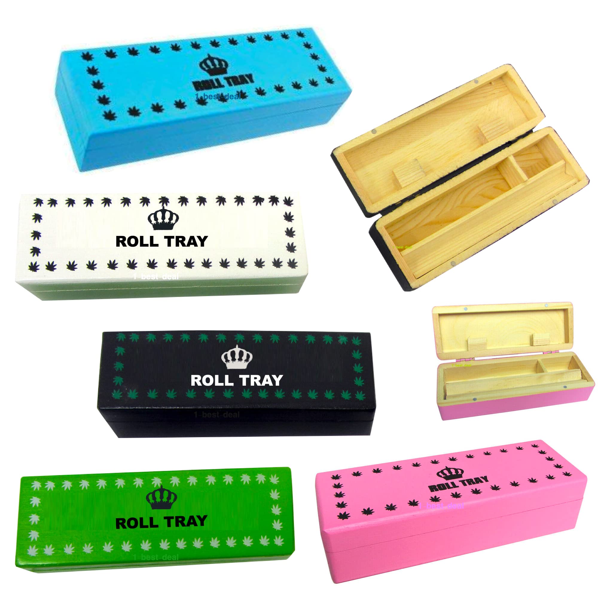 ONE BEST DEAL Coloured Wooden Rolling Box Roll Box Smoking Stash Tray For Kingsize Papers and Filter Tips Storage Small Medium Large Pink White Green Black (Small, Blue)