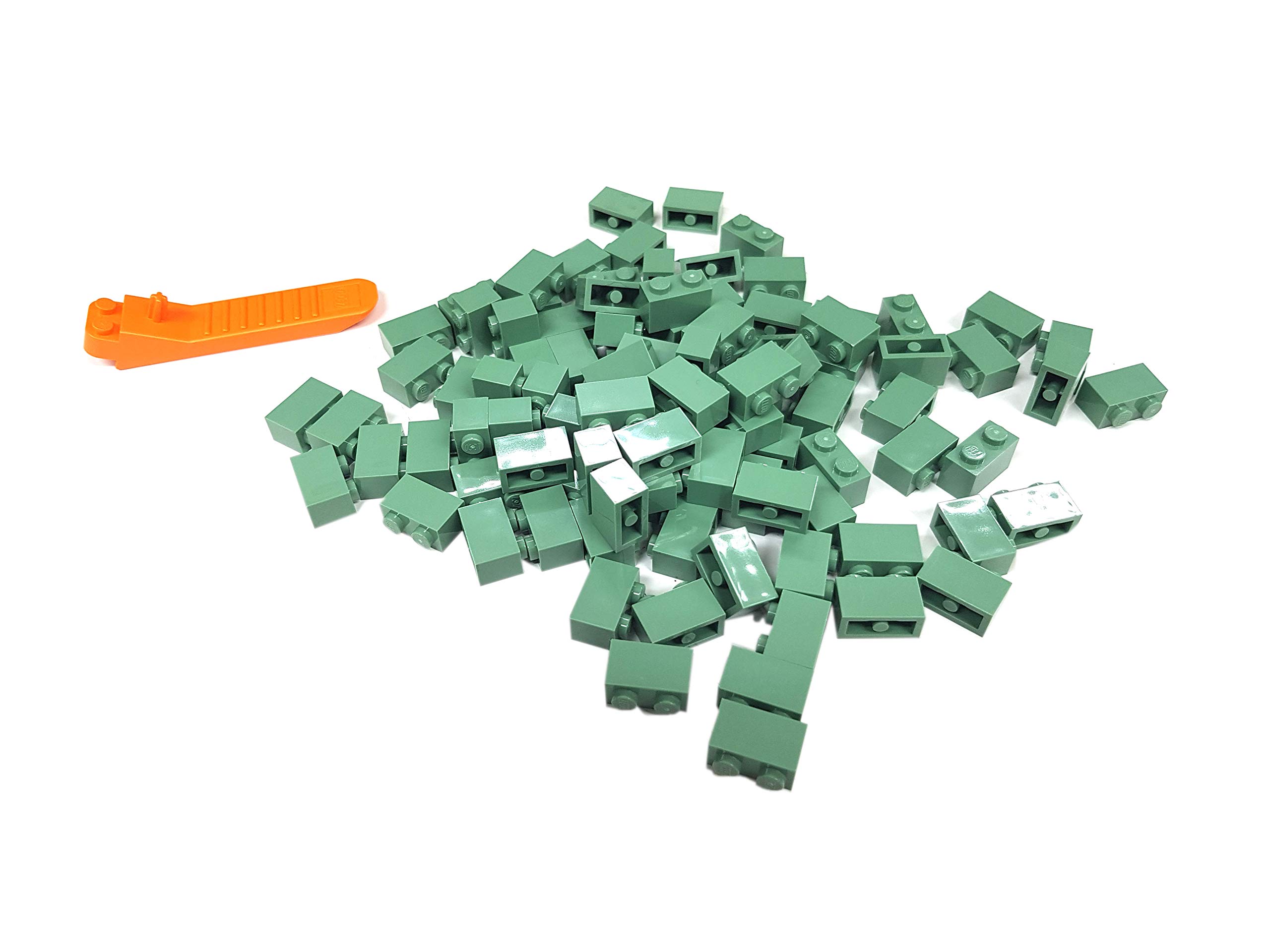 LEGO Classic 100 pieces 1x2 stones (3004) with stone separator (sand green)
