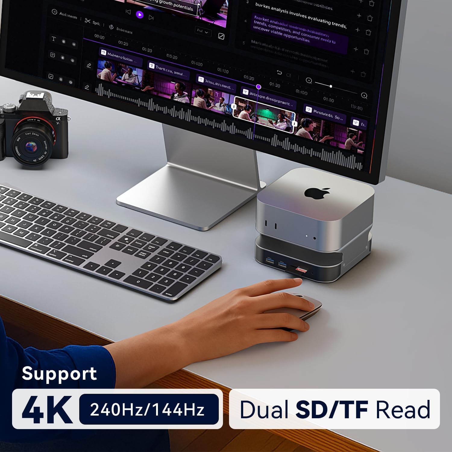 VENTION Mac Mini M4 /M4 Pro Docking Station, Hub USB-C 10 en 1 con Carcasa SSD M.2 NVMe (SSD no incluida), DisplayPort 4K@240Hz/144Hz, USB-A & USB-C 10 Gbps, Lector SD/TF y Puertos de Audio