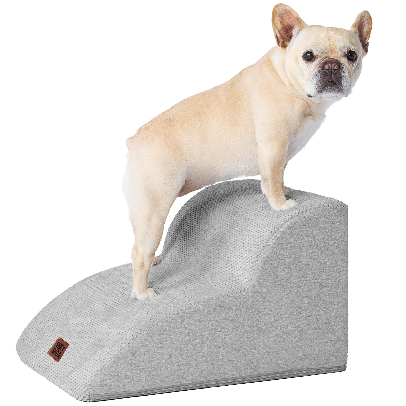 EHEYCIGA Curved Dog Steps for Sofa, 2-Step Dog Stairs for Small Dogs and Cats, Pet Stairs for Couch, Non-Slip Pet Step with Washable Cover, 40x50x30cm, Light Grey