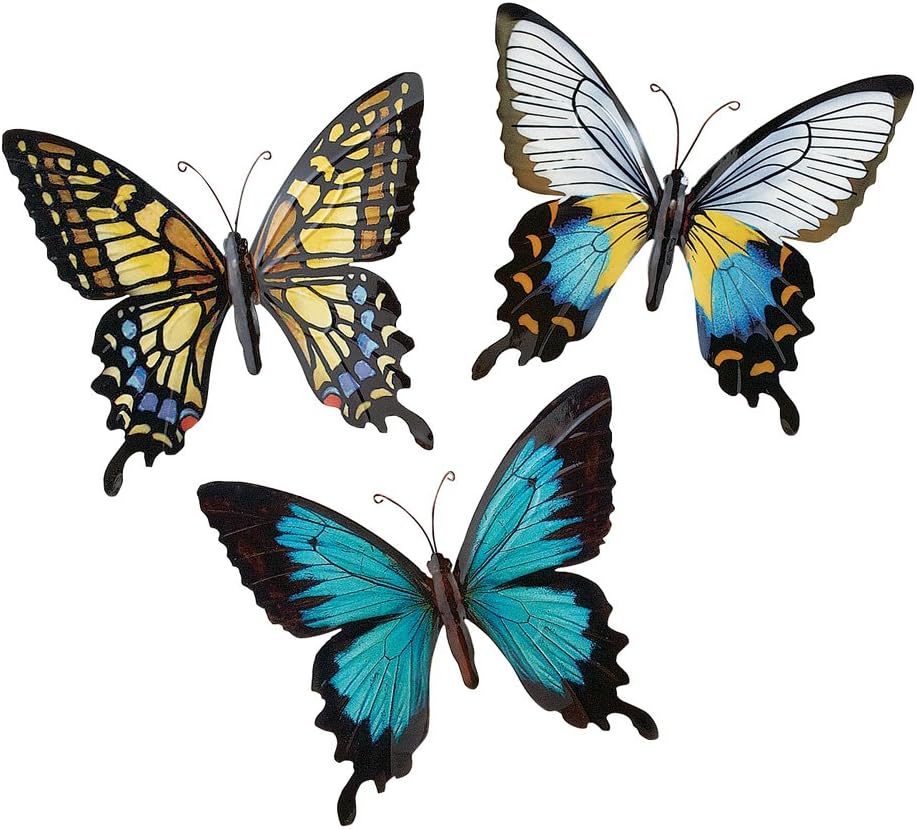 Collections Etc Metal Butterfly Wall Art Decoration, Set of 3 Fauna, Insect, Garden Theme Décor