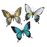 Metal Butterfly Wall Art Decoration, Set of 3 Fauna, Insect, Garden Theme Décor