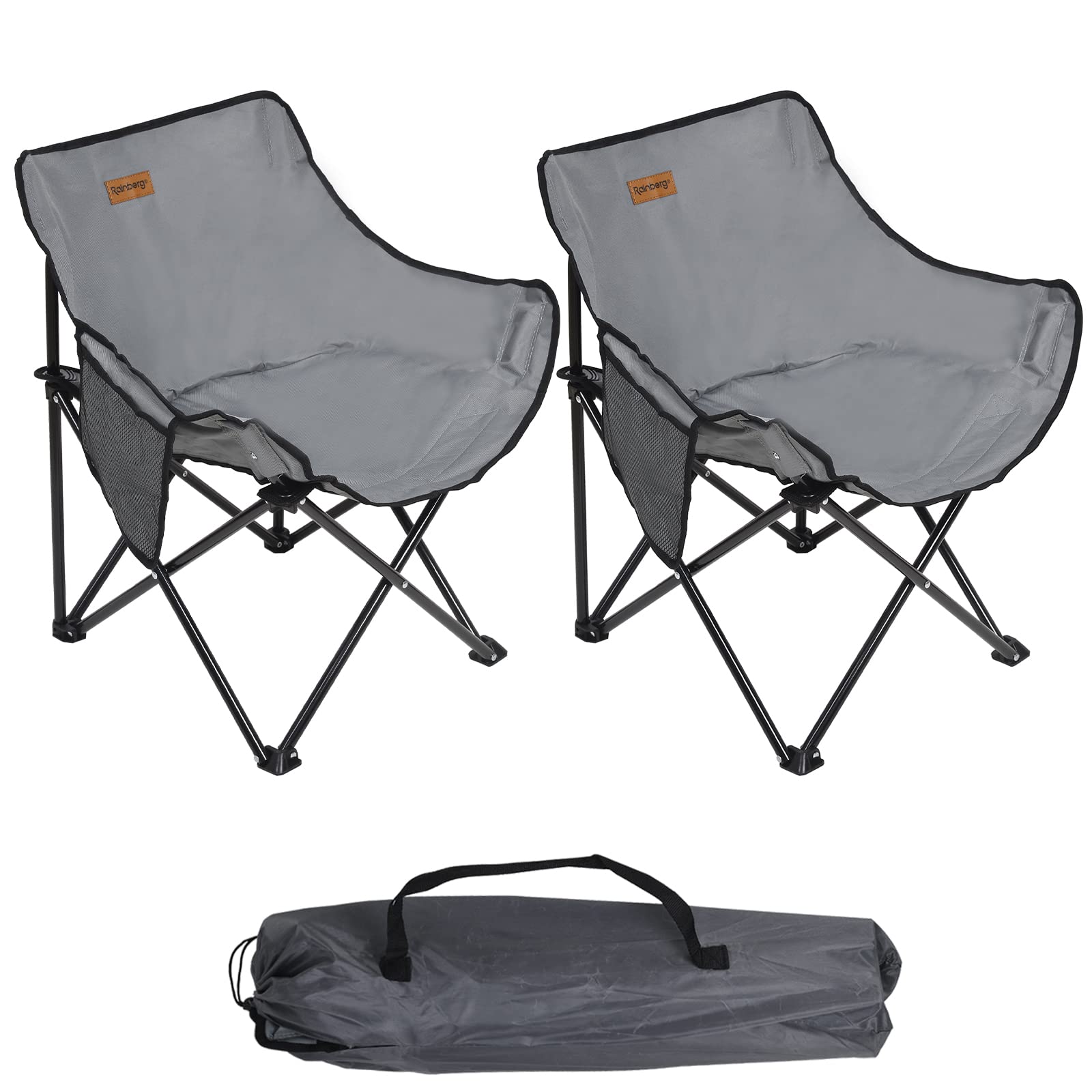 Rainberg Folding Camping Chair, Compact & Lightweight 2.2kg. Durable Metal Frame Holding up to 100kg, Outdoor, Picnic Chair, Enjoy a Comfortable Seat. (Pack of 2, Grey)