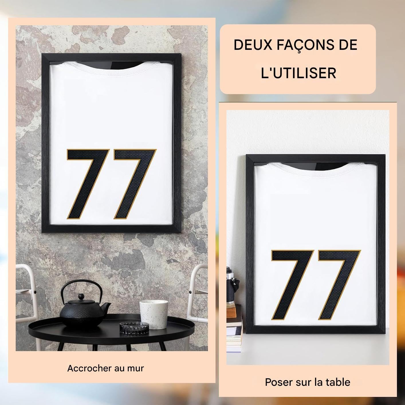 Cadre Pour Maillot De Foot 40x50cm - Mural Cadre Photo Pour Maillot De Football - Anti-Poussière Grande Boîte En Bois Pour Joueurs Collectionneurs Athlètes Baseball - Noir