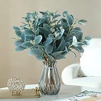 Vista 4 de 12 tallos de eucalipto artificiales, hojas de eucalipto de seda falsa de 20 pulgadas con bayas, plantas verdes, decoraciones florales para Azul Cielo