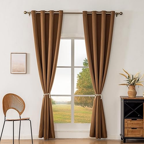 Miniatura 2 de Cortinas opacas con aislamiento térmico y ojales para dormitorio y sala de estar, 2 paneles, 52 pulgadas de ancho x 95 pulgadas de largo, textura de