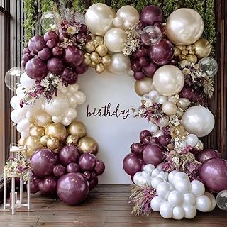 Dark Purple White Balloon Arch Kit, Double Stuffed Plum Mauve Burgundy P...