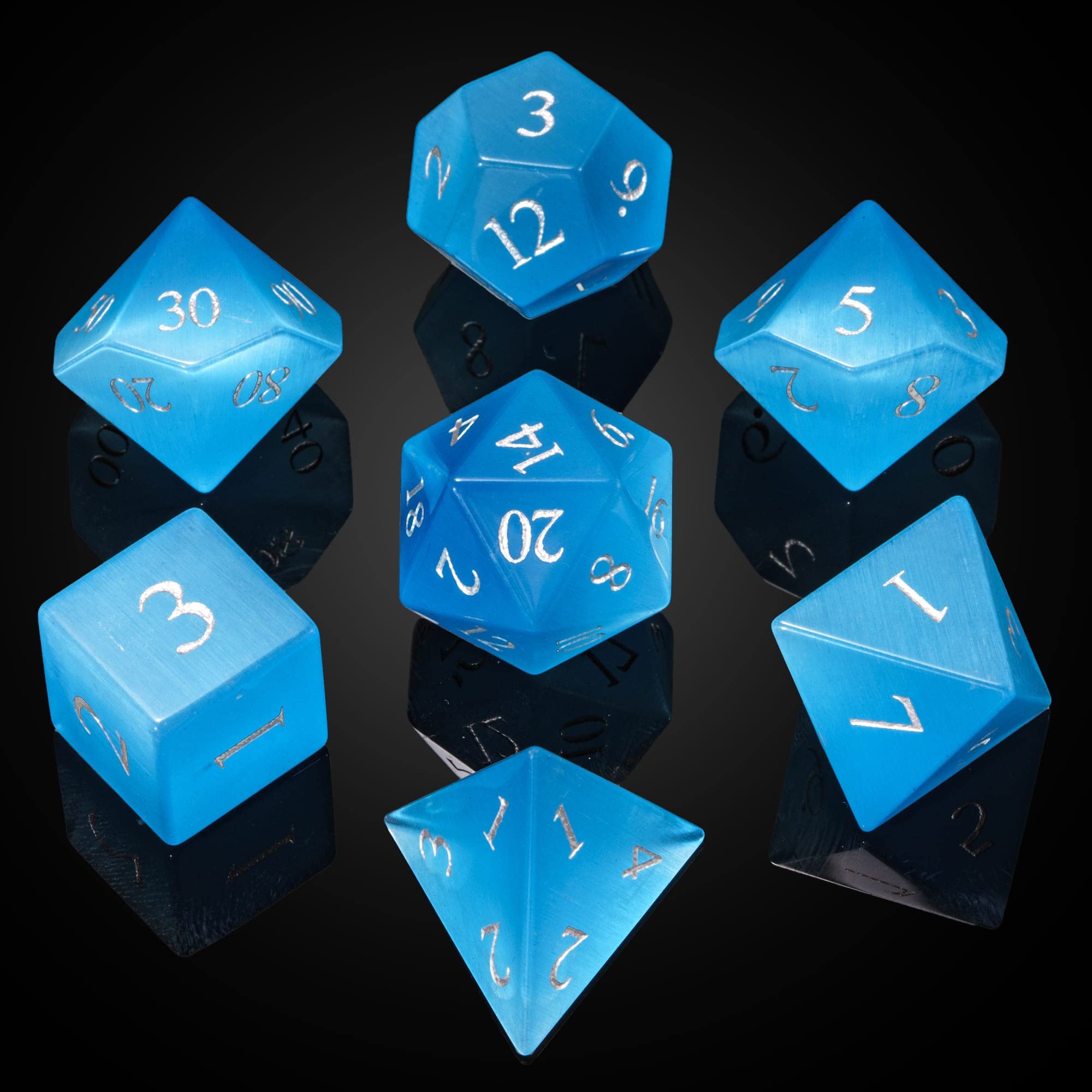 UDIXI Gemstone DND Dice Blue Cat's Eye Stone D&D Dice Set for Tabletop Game