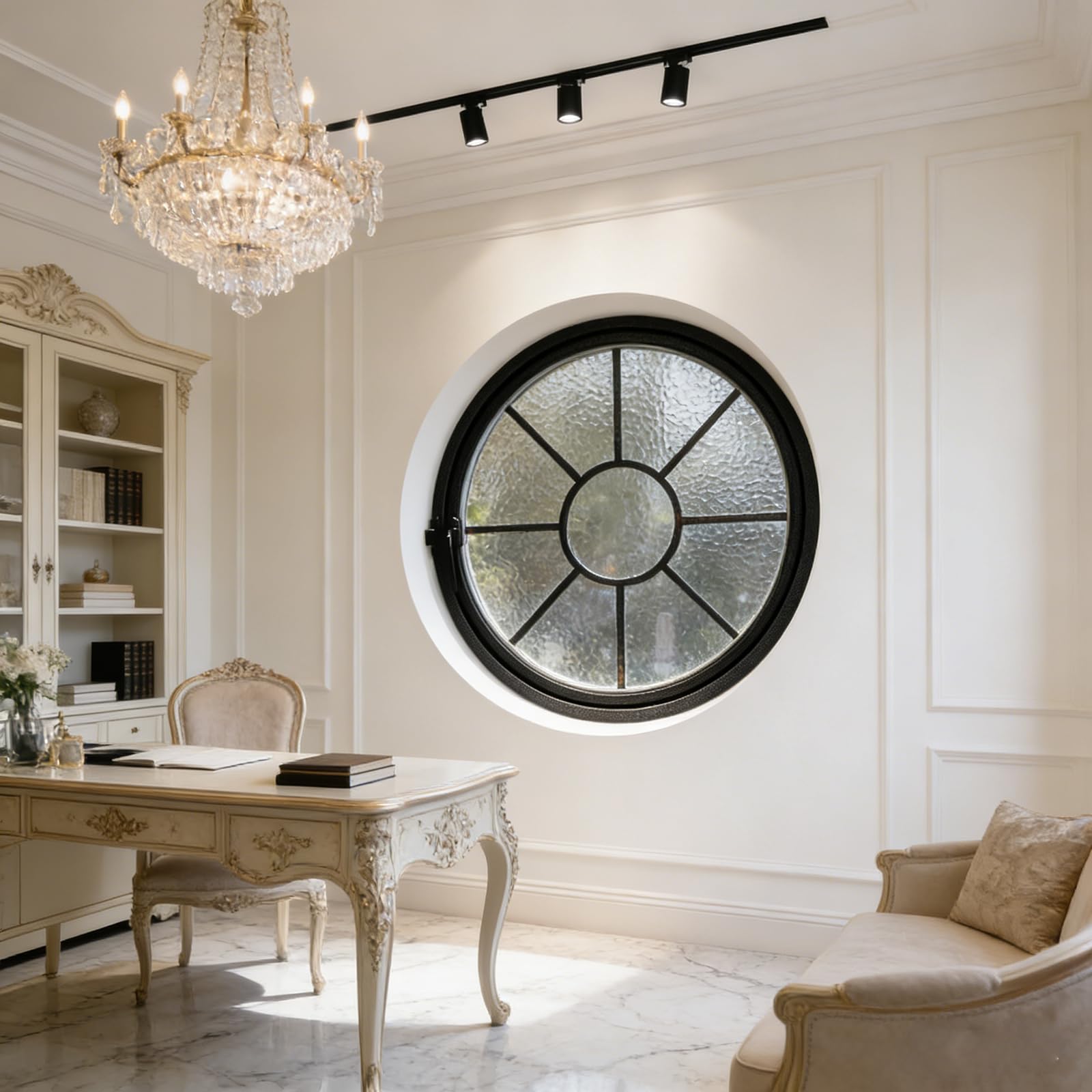 Fenêtre pivotante Ronde, Cadre en Aluminium pivotant à 360°, fenêtre décorative Moderne pour Chambre, Salle de Bain, Salon, avec Panneau en Verre Transparent