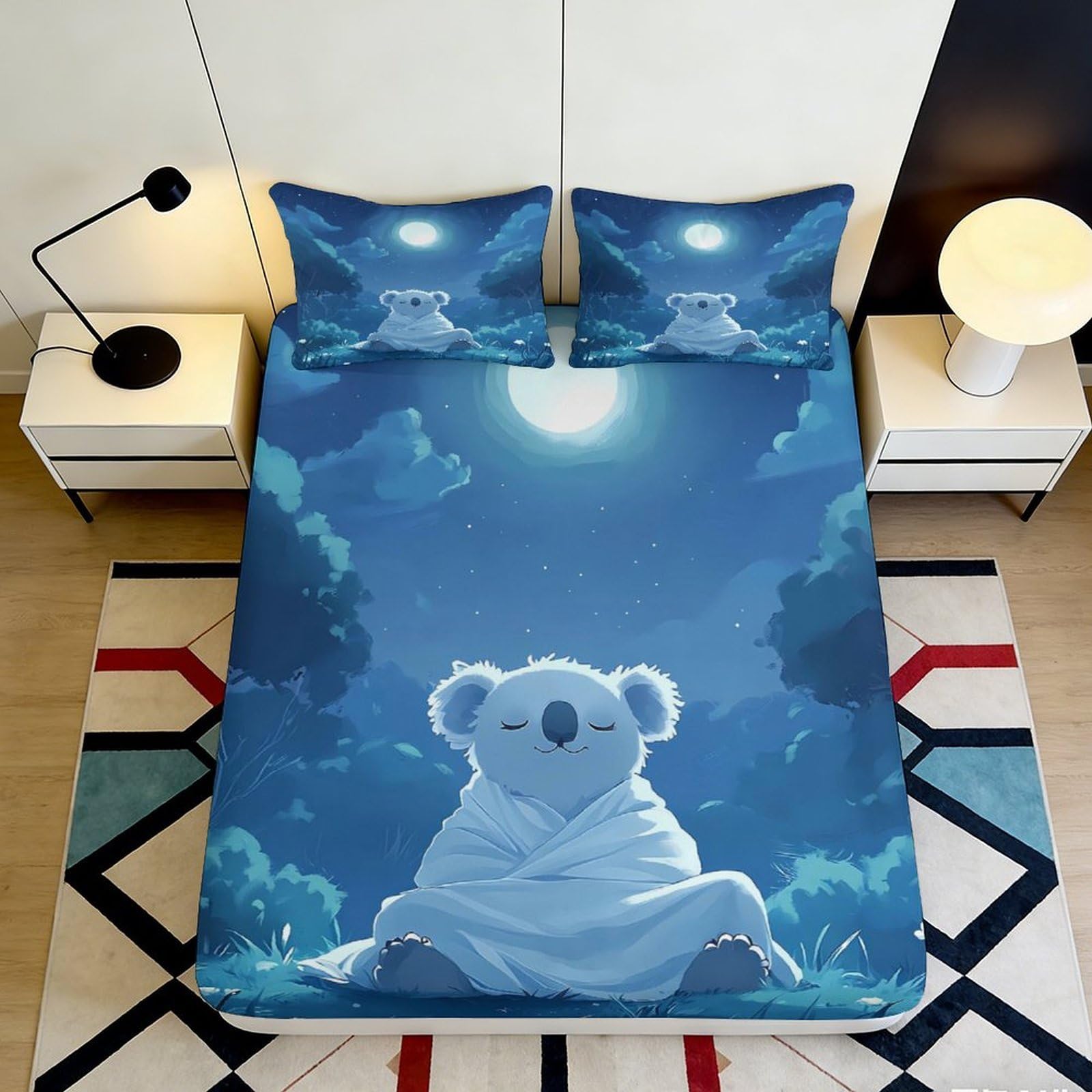 Jqzkxnhpbr Style-9 3D Printed Moonlit Koala Fitted Sheet Microfiber Soft Non-Slip Forest Bed Sheet For Bedroom Guestroom Mattress Cover 90X200x25cm