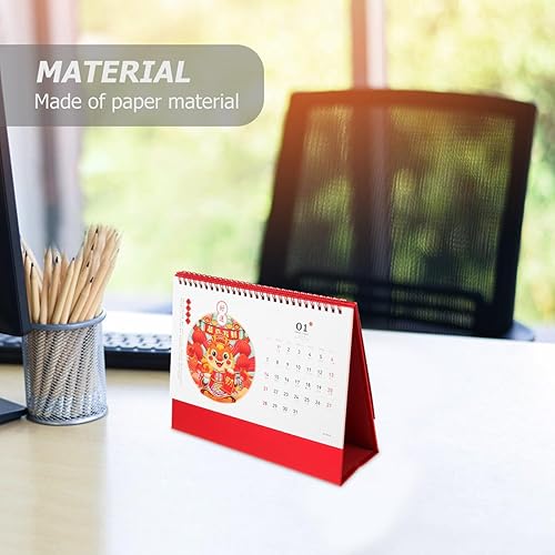 Miniatura 8 de VILLCASE Calendario de escritorio chino, calendario de escritorio del año 2024 del dragón, calendario tradicional chino, calendario de pie,