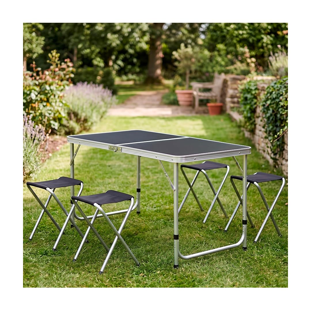 CUORY Mesa Plegable 1.20 cm Portátil | Mesa Tipo Portafolio con Bancos Ajustable para Jardín Camping Picnic Comedor Interior y Exterior | Portátil Ligera Resistente Grande Escritorio