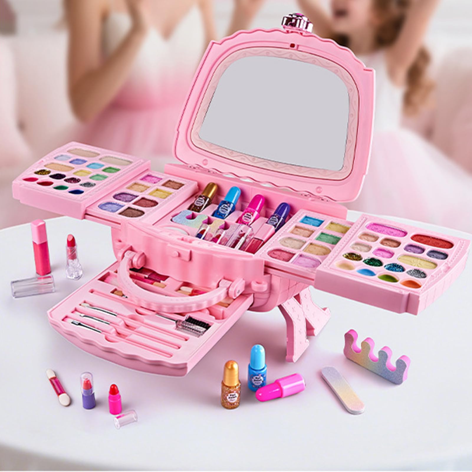 Zestaw kosmetyków dla dzieci, zestaw kosmetyków dla dziewcząt, 18,11 x 14,17 x 11,02 Washable Beauty Collection, kompletny bezpieczny, naturalny makijaż dla dzieci w wieku 3 do 12 lat udawania