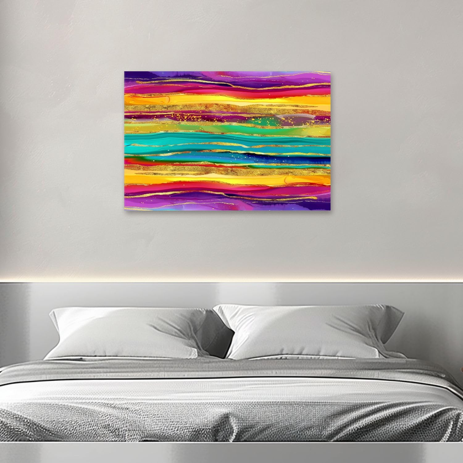 Amazon.com: Canvas Wall Art Prints Picture Rainbow line abstract